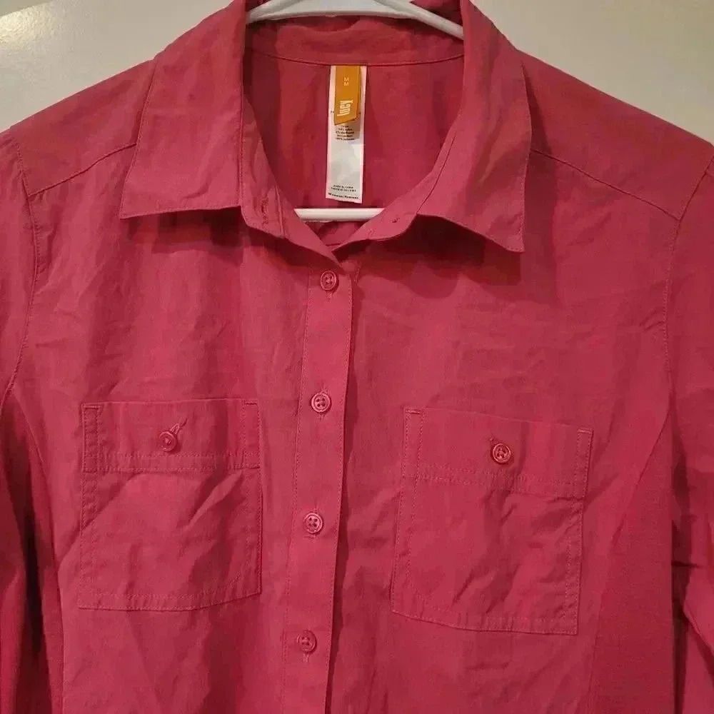 Lucy Women's Hot Pink Nylon/Spandex Long Sleeve Button Down Shirt EUC sz M - Picture 3 of 10